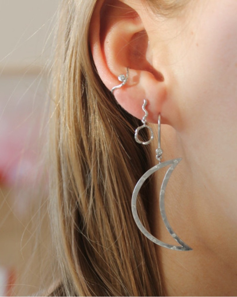 Stine A Big Bella Moon with stones earring silver