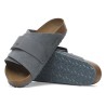 Pack shot af Birkenstock Kyoto Nubuck Leather Suede Blue Sandal på hvid baggrund