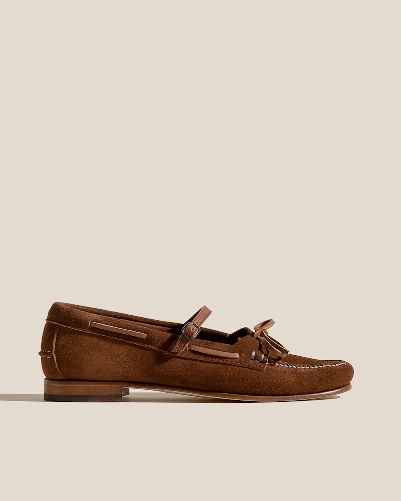 Pack shot af Hereu Lorea Mary Jane Loafer Suede Tabac Cognac Ruskinds Sko på neutral baggrund
