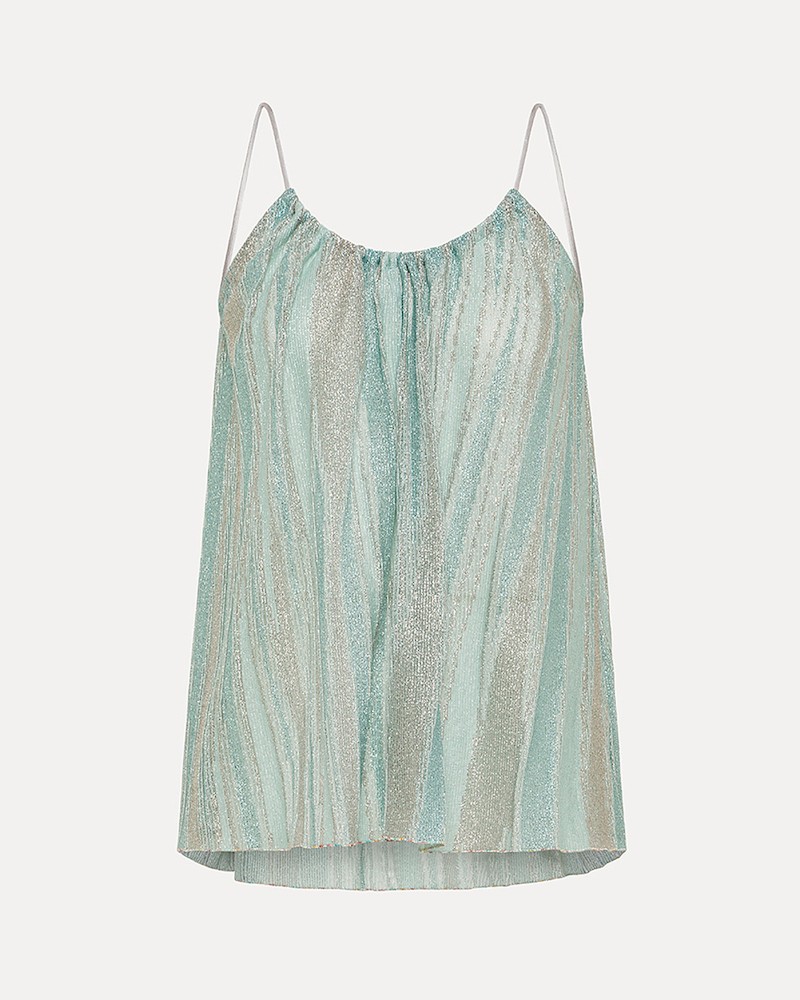 Pack shot af Forte Forte Lurex Top Acqua Stripe Stribet Top på neutral baggrund