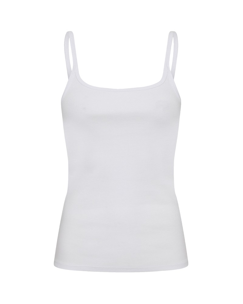 Pack shot af Leveté Room Numbia 14 Rib Top White Hvid camisole strop top på hvid baggrund