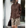Bagutta Calla Tunic Shirt Dark Brown Mørkebrun hør skjorte på model