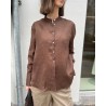 Bagutta Calla Tunic Shirt Dark Brown Mørkebrun hør skjorte på model