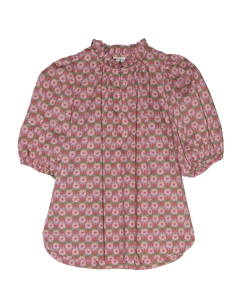 Pack shot af Apof Abell Blouse Chevron Rose kortærmet tunika liberty bomuld på hvid baggrund