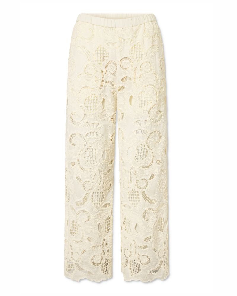 Pack shot af Nué Notes Miami Pants Egret Ecru blonde bukser på hvid baggrund