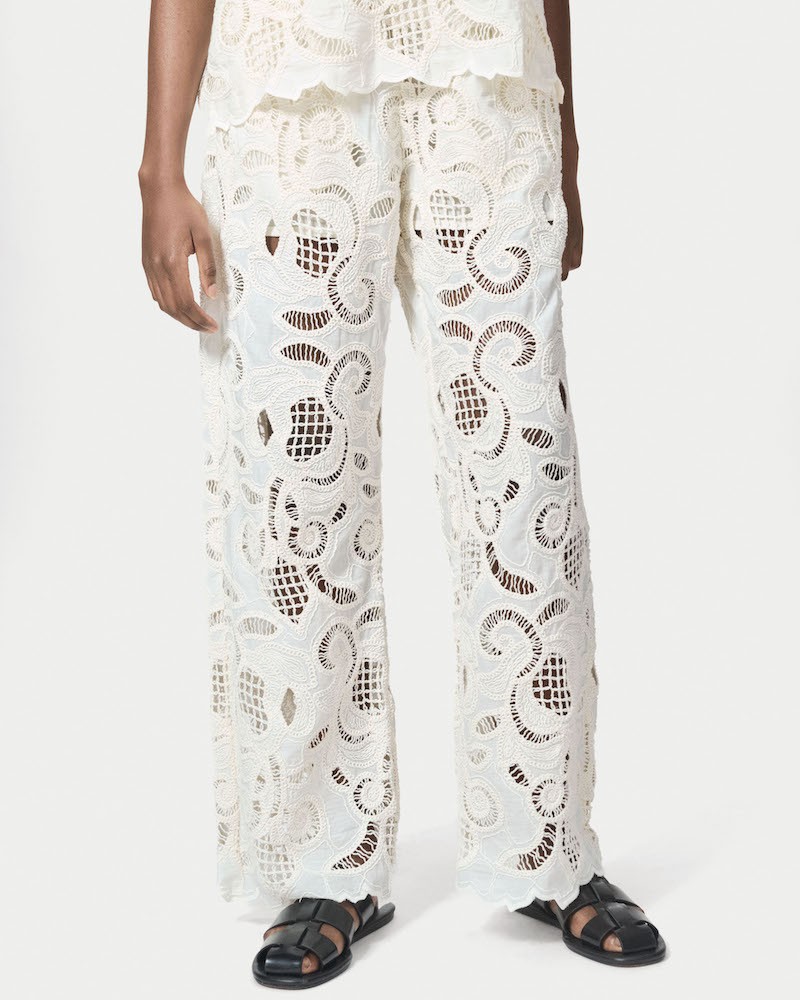 Nué Notes Miami Pants Egret Ecru blondebukser på model
