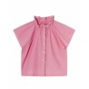 Pack shot af Apof Ada Top Flamingo pink med D'Anjo liberty piping på hvid baggrund