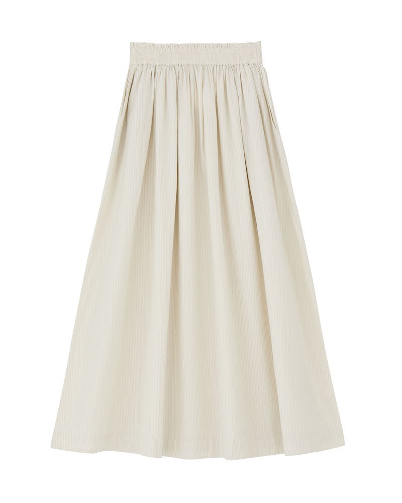 Pack shot af Skall Studio Dagny Skirt Light Blue White Stripe nederdel på hvid baggrund