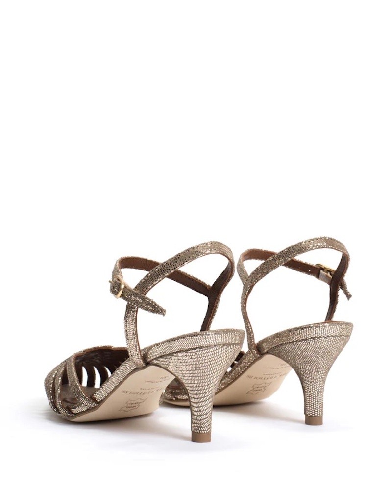 Anonymous Copenhagen Keesha 55 Lizard Metallic Champagne sandal bagfra