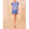 Ulla Johnson Effie Flutter Sleeve Top Chambray på model