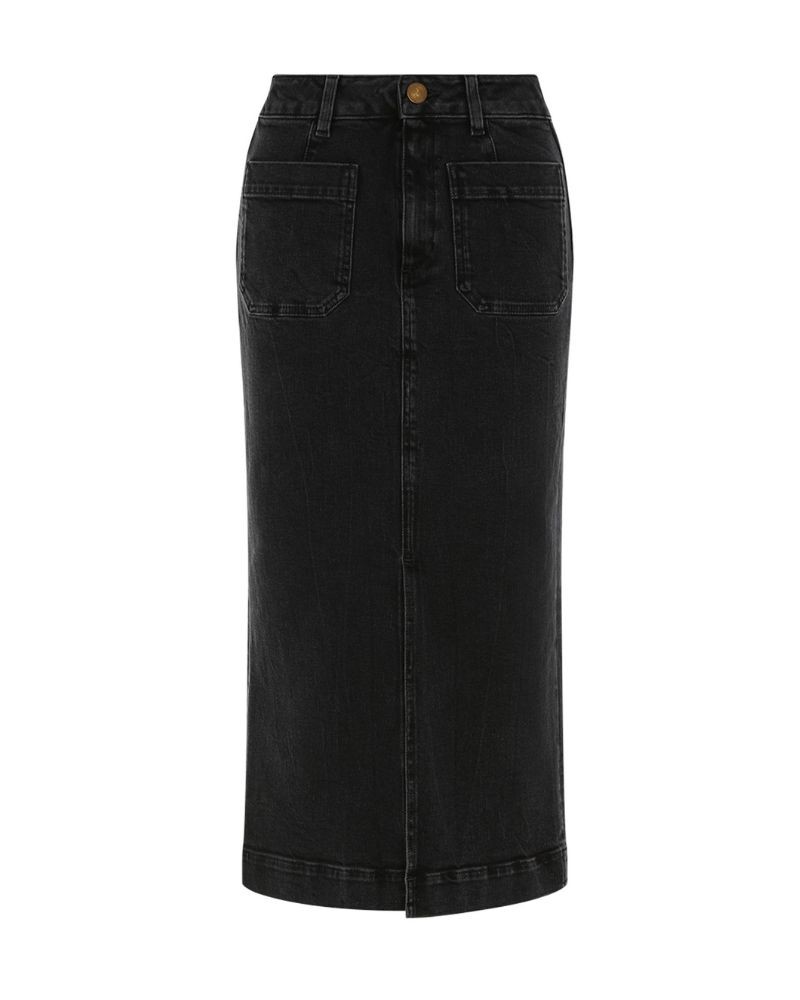 Pack shot af Seafarer Anne Denim nederdel grå sort på hvid baggrund