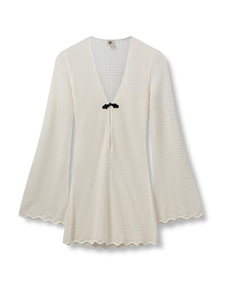 Pack shot af The Garment Tanzania Short Dress Cream Kort strik kjole med hulmønster
