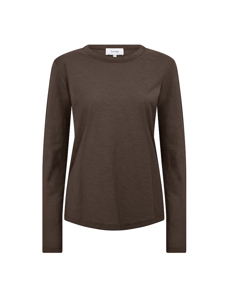 Pack shot af Leveté Room Langærmet Any 3 T-shirt Chocolate på hvid baggrund