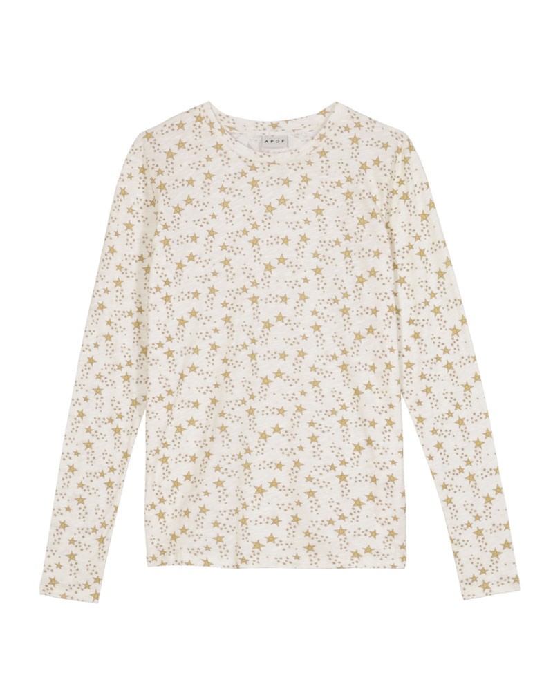 Pack shot af Apof Cinna Langærmet T-shirt Star Dust med stjerner på hvid baggrund
