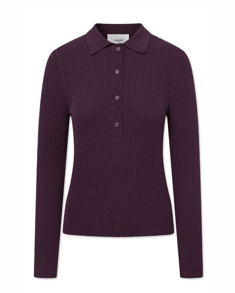 Pack shot af Lovechild 1979 Lisa Blouse Port Royale Bordeaux Polo strik på neutral baggrund