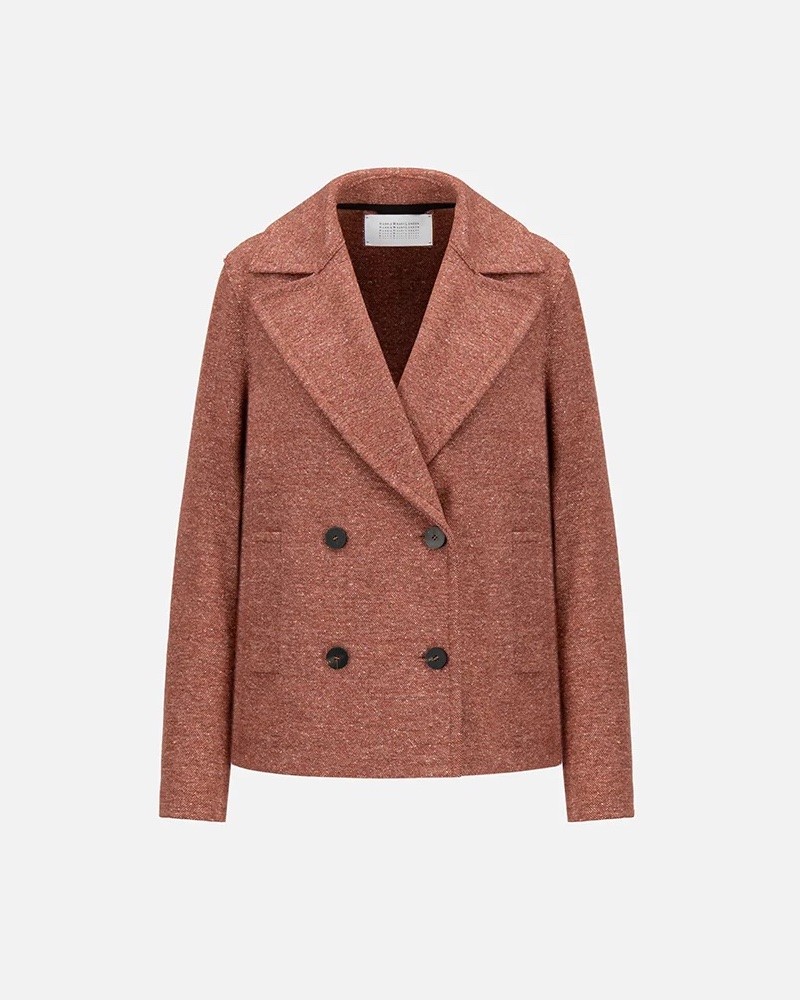 Pack shot af Harris Wharf London Peacoat Donegal Pink på neutral baggrund