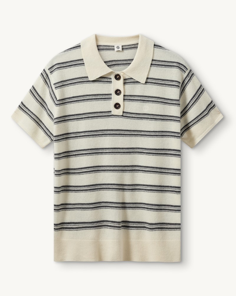 The Garment Como Dads Polo Striped Cream Grey Melange på neutral baggrund