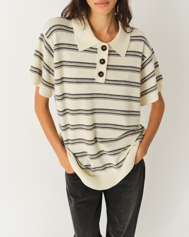 The Garment Como Dads Polo Striped Cream Grey Melange på model