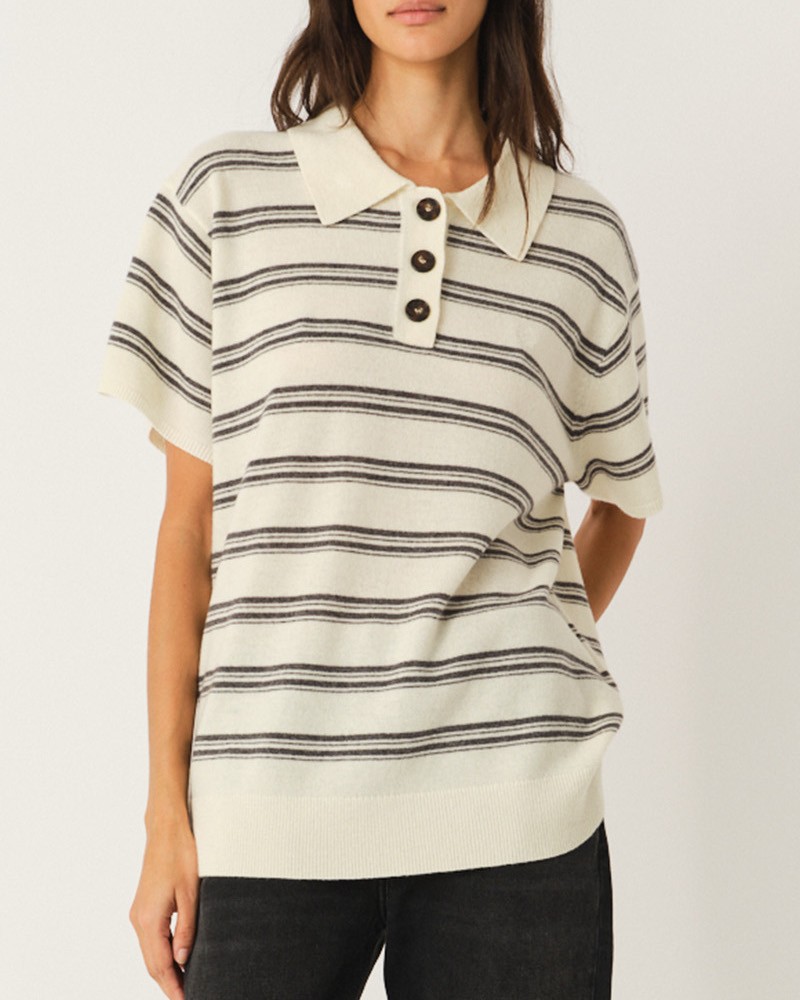 The Garment Como Dads Polo Striped Cream Grey Melange på model