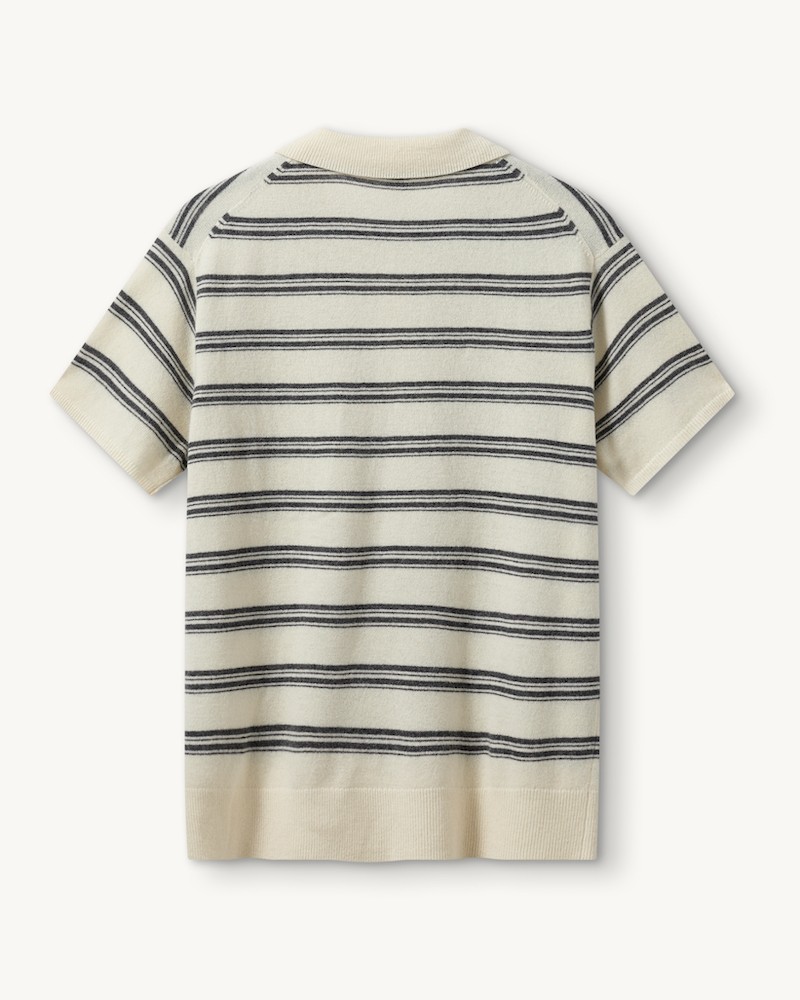 Pack shot The Garment Como Dads Polo Striped Cream Grey Melange
