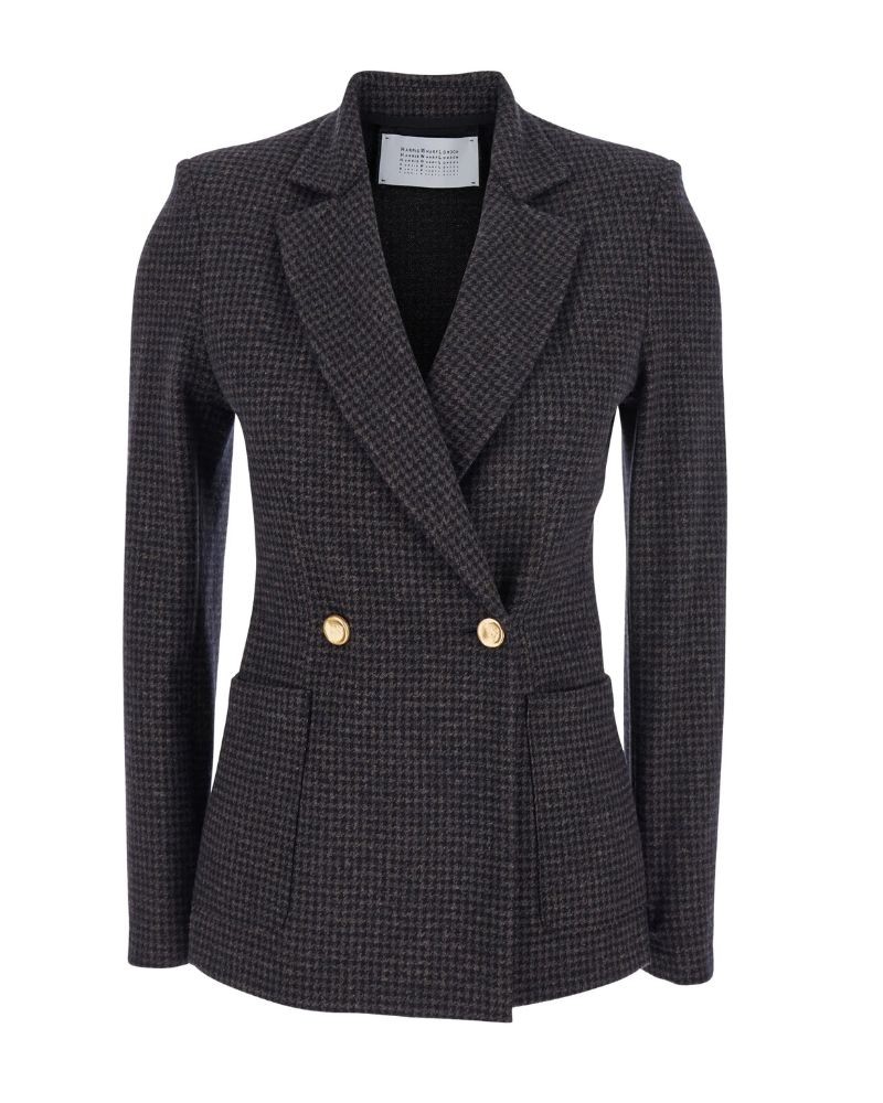 Pack shot af  Harris Wharf London Blazer Brown & Blue Houndstooth ternet blazer på neutral baggrund