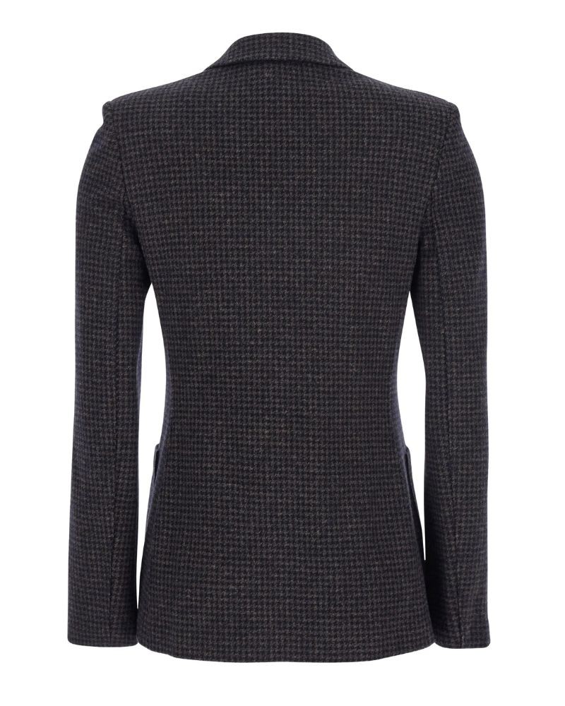 Pack shot af Harris Wharf London Blazer Brun og Blå Houndstooth ternet blazer bagfra