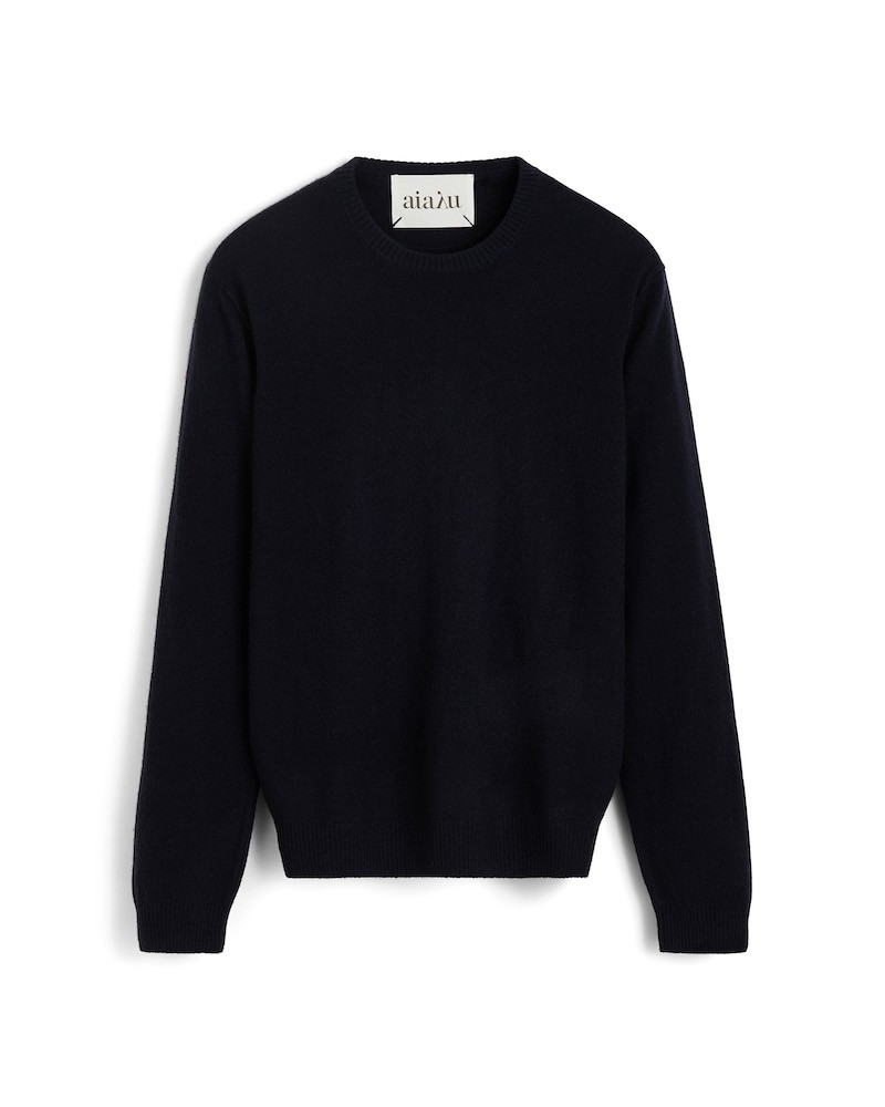 Pack shot af Aiayu Leornardo cashmere strik black blue på hvid baggrund