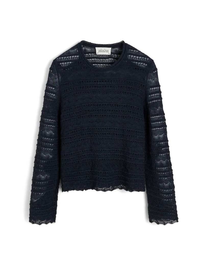 Pack shot af Aiayu Ramon Black Navy Strik på hvid baggrund