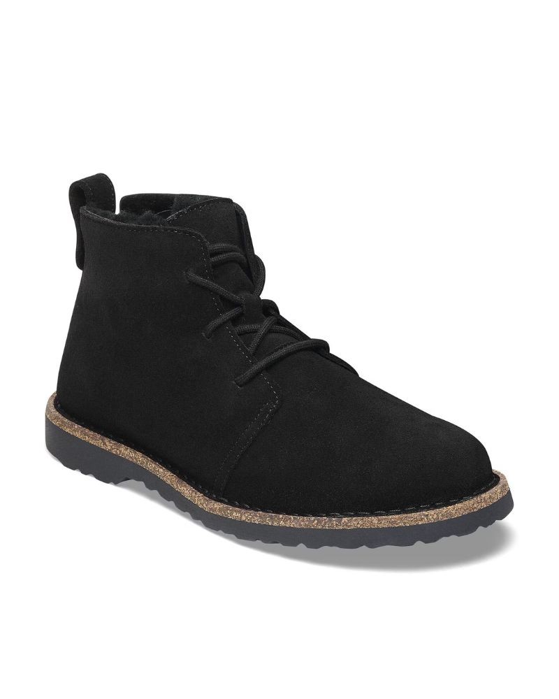 Pack shot af Birkenstock Uppsala Mid Shearling Suede Black sort snørestøvle