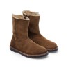 Pack shot af Birkenstock Uppsala Zip Shearling Suede Dark Tea Cognac på hvid baggrund