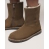Close up og modelbillede af Birkenstock Uppsala Zip Shearling Suede Dark Tea