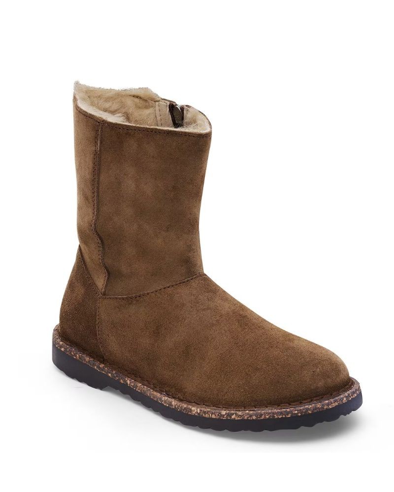 Birkenstock Uppsala Zip Shearling Suede Dark Tea