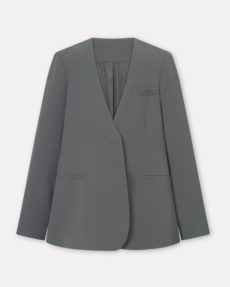 Pack shot af MKDT Studio Jute Blazer Crepe Anthracit på neutral baggrund