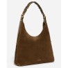Pack shot  af Vanessa Bruno Jess Large hobo taske i khaki ruskind  på neutral baggrund