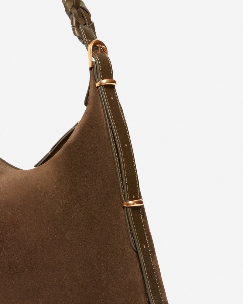 Close up af Vanessa Bruno Jess PM Zip Suede Khaki