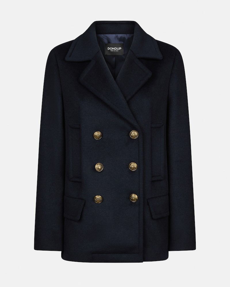 Pack shot af Dondup Peacoat DJ714 Navy col. 897 på neutral baggrund
