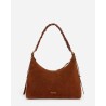 Pack shot af Vanessa Bruno Jess PM taske cognac ruskind på neutral baggrund