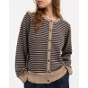 Close up af Skall Studio Senna Cardigan Brown Navy Stripe