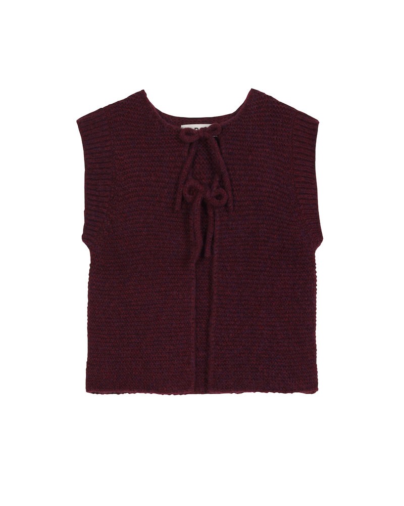 Pack shot af Apof Gia Vest Prune Purple Strik Vest på hvid baggrund