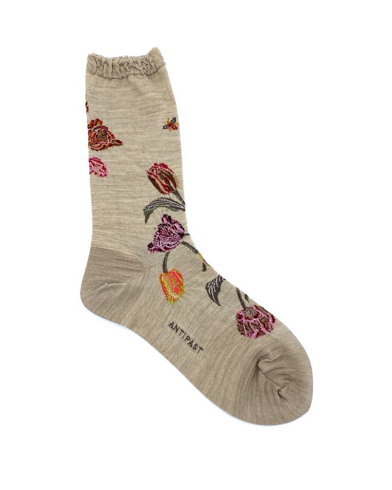 Pack shot af Antipast AM-805 Bouquet Tulip Socks Beige Strømpe på hvid baggrund