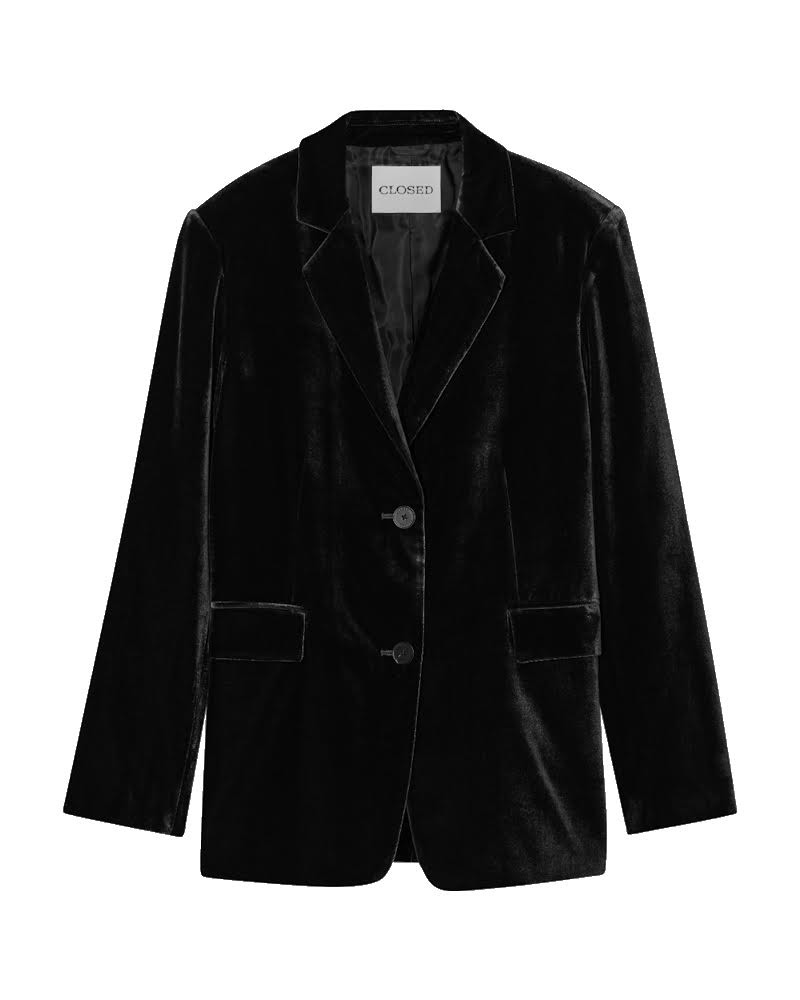 Pack shot af Closed Lola blazer sort silkevelour på hvid baggrund