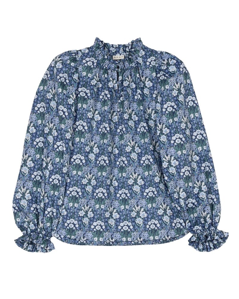 Pack shot af Apof Apof Annabella Shirt Mountain Primrose Liberty skjorte på neutral baggrund