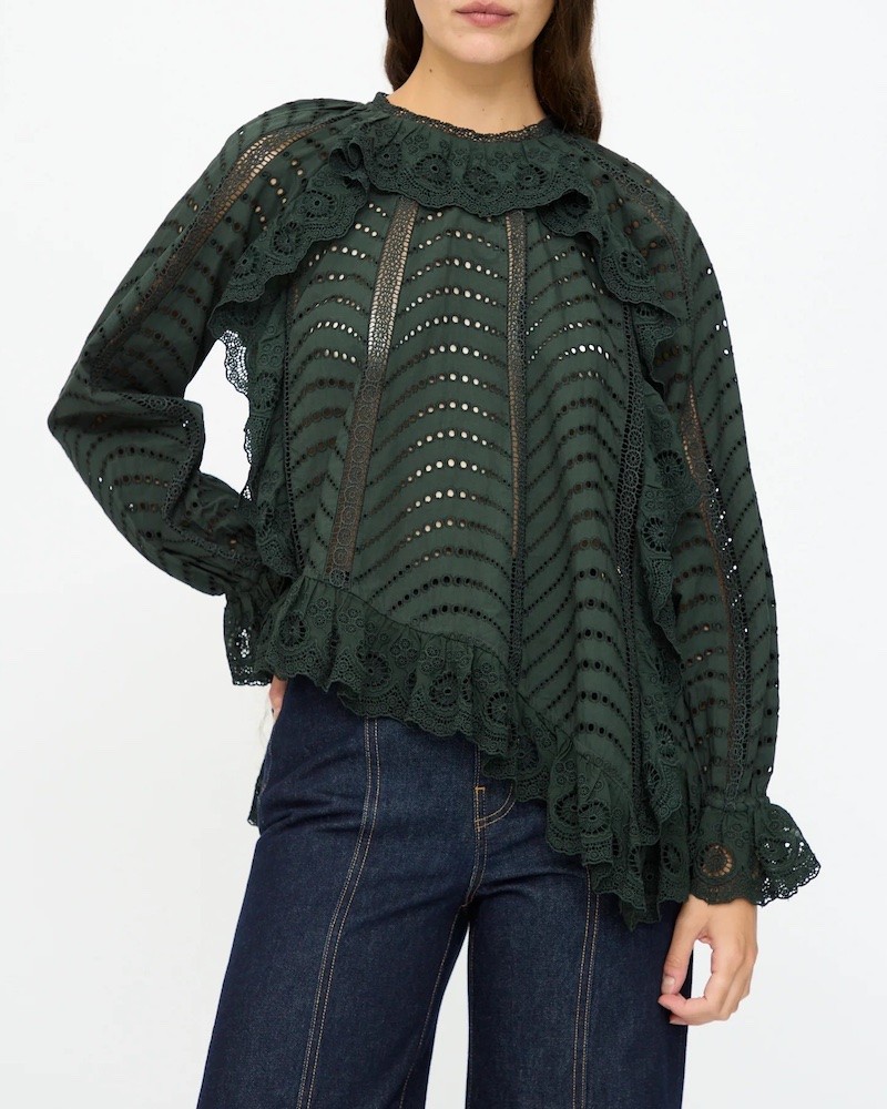 Model billede af Ulla Johnson Marcella Asymmetrical Blouse Cypress