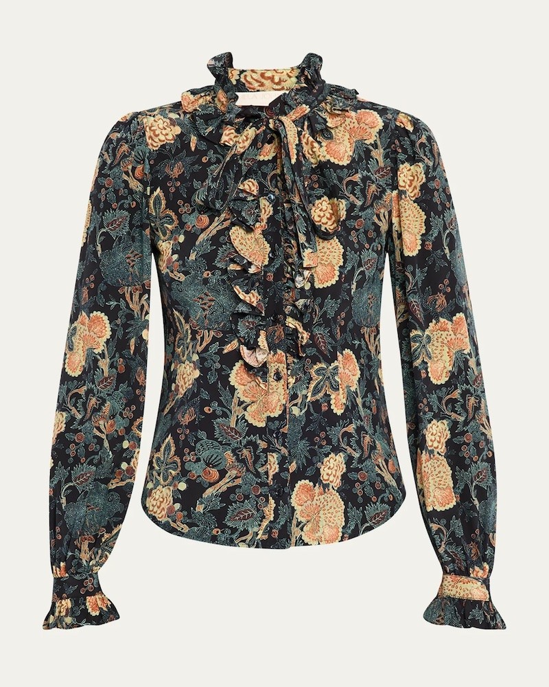 Pack shot af Ulla Johnson Catroux Silk Button Front Blouse Nuit på neutral baggrund