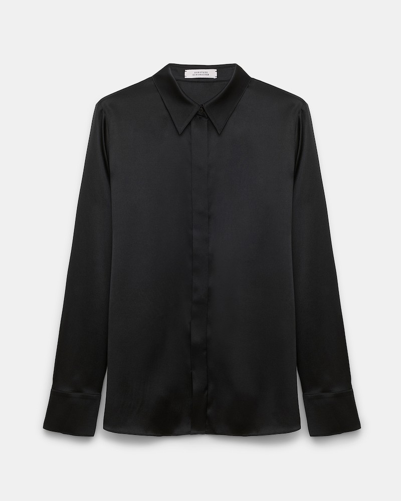 Pack shot af Dorothee Schumacher Sense Of Shine Blouse Pure Black på neutral baggrund