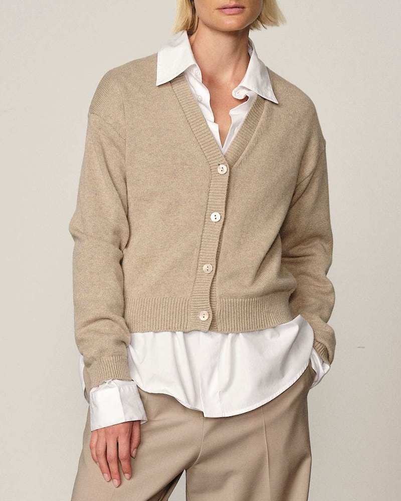 Model billede af Herskind Bianca Knit Cardigan Croissant Beige Melange