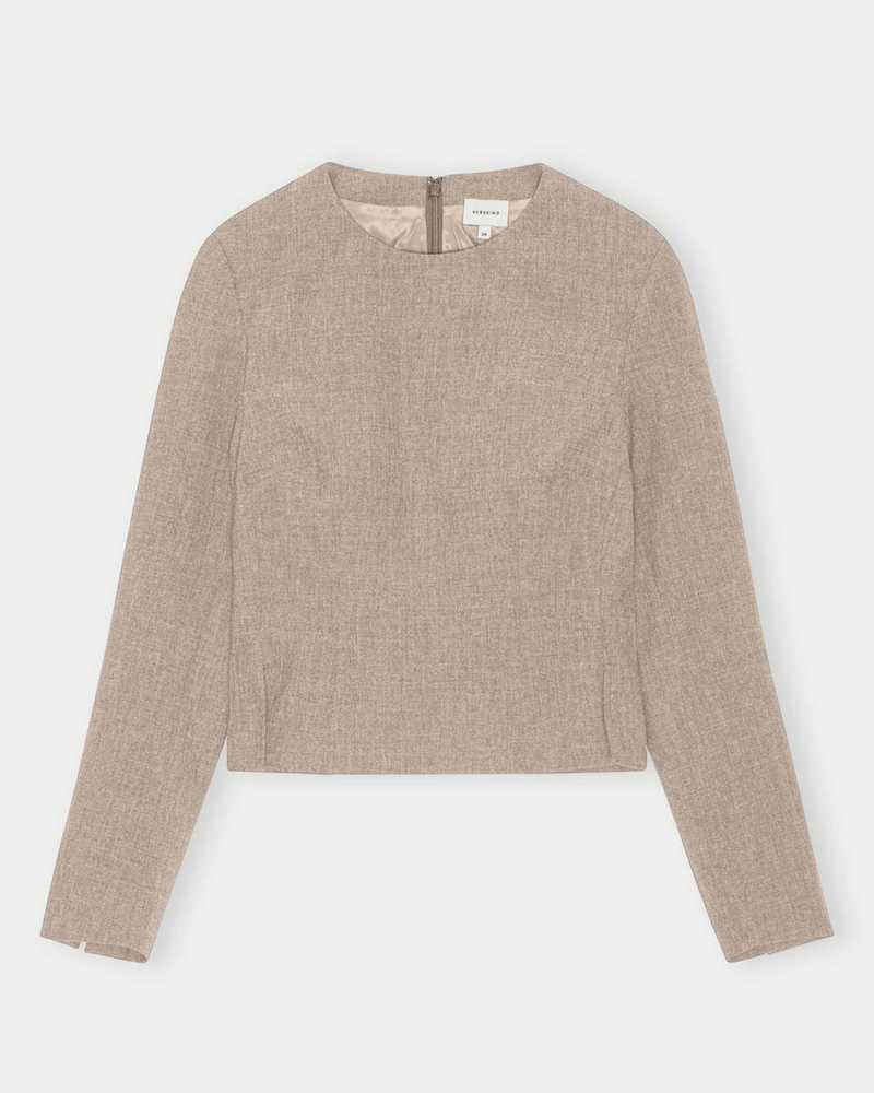 Pack shot af Herskind Irina Blouse Wood Beige Melange Bluse på neutral baggrund