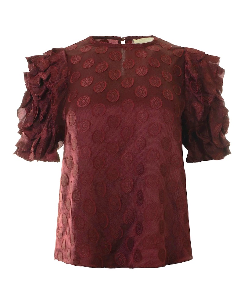 Pack shot af Ulla Johnson Opal Puff Sleeve Top Claret på neutral baggrund