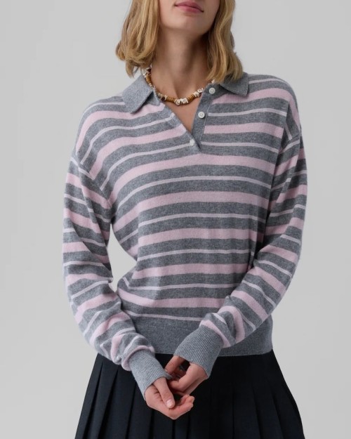 Guest In Residence Collegiate Stripe Polo Heather Grey Combo