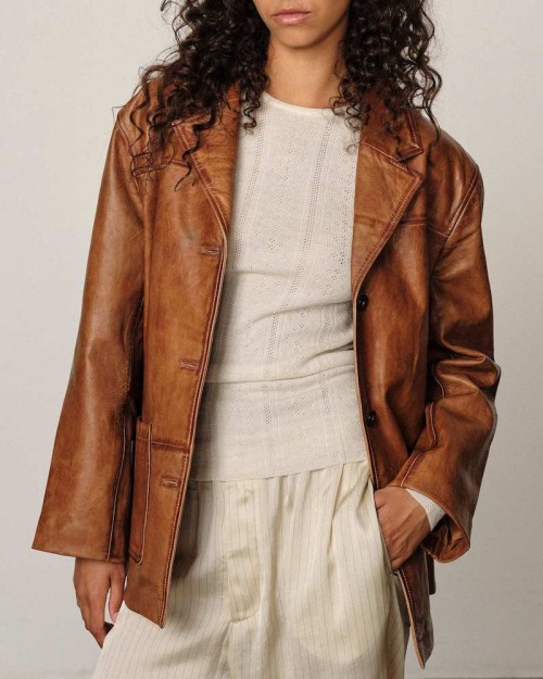 Model billede af Herskind Marina Leather Jacket Waxed Cognac